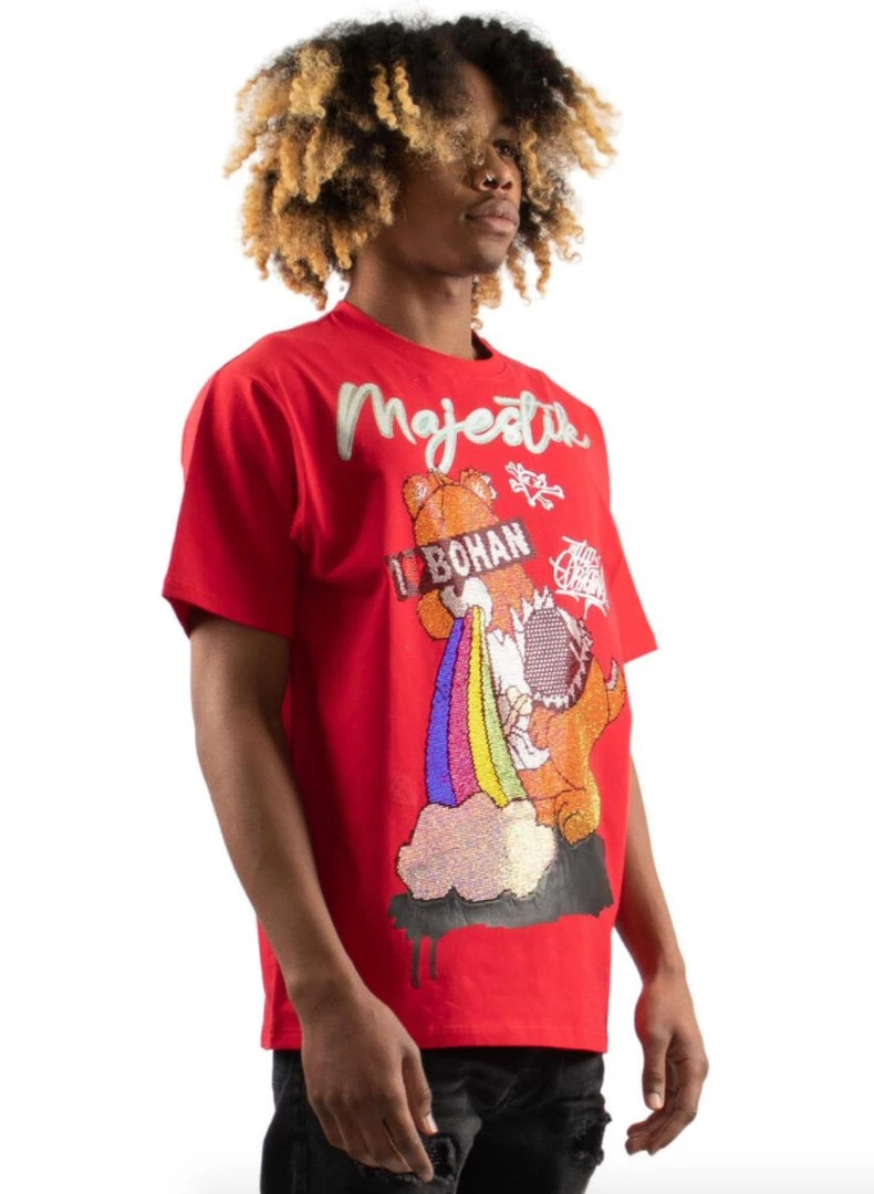 Shop All Majestik T-Shirt - Rhinestone Rainbow Teddy - Red - TE2190 2 Shop All Majestik T-Shirt - Rhinestone Rainbow Teddy - Red - TE2190