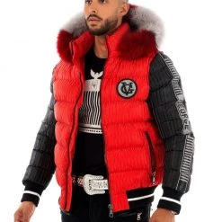 George V Puffer Jacket - Colorblock - Red/Black - GV9615