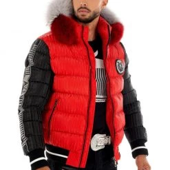 George V Puffer Jacket - Colorblock - Red/Black - GV9615