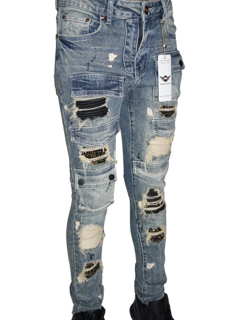 Ferrari Massari Jeans - Drippen Hustler Khaki - Blue 1 Ferrari Massari Jeans - Drippen Hustler Khaki - Blue