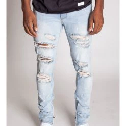 KDNK Jeans - Paint Slatted Destroyed - Light Blue - KND4194 Bottoms