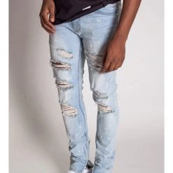 KDNK Jeans - Paint Slatted Destroyed - Light Blue - KND4194 Bottoms