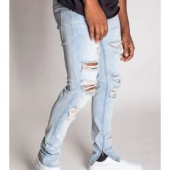 KDNK Jeans - Paint Slatted Destroyed - Light Blue - KND4194 Bottoms