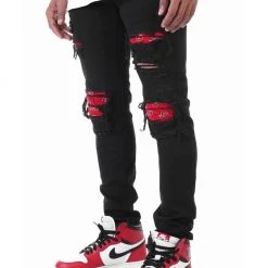 Shop All KDNK Jeans - Paisley Patched - Black - KNB3191