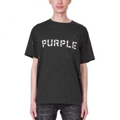 Shop All Purple-Brand T-shirt - Black Stencil Logo W/Paint - P104