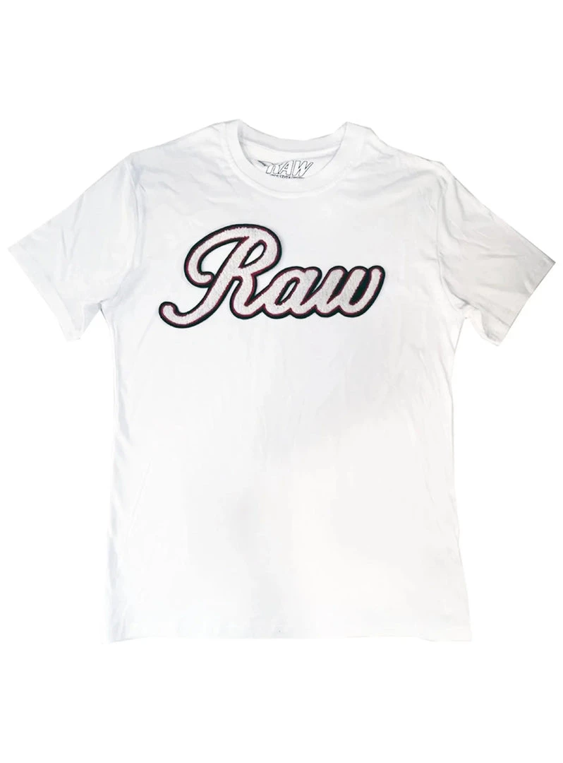 Rawyalty T-Shirt - Raw 2 - White Cursive Chenille On White New Arrivals 1 Rawyalty T-Shirt - Raw 2 - White Cursive Chenille On White New Arrivals