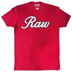 Rawyalty T-Shirt - Raw 2 - White Cursive Chenille On Red