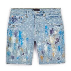 Purple-Brand Shorts - Paint Over Light Bleach Jacquard Monogram - P020