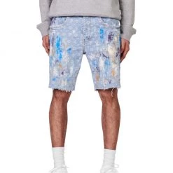 Purple-Brand Shorts - Paint Over Light Bleach Jacquard Monogram - P020
