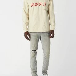 Purple-Brand Long Sleeve Shirt - Cream Stencil Logo - P204 Shop All