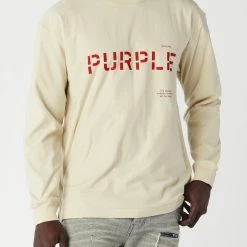 Purple-Brand Long Sleeve Shirt - Cream Stencil Logo - P204 Shop All