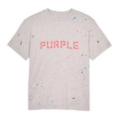 Purple-Brand T-shirt - Heather Grey Stencil Logo W/Paint - P104 Shop All