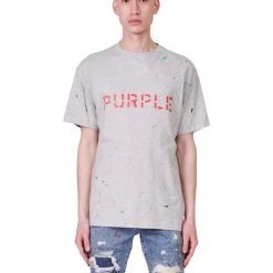 Purple-Brand T-shirt - Heather Grey Stencil Logo W/Paint - P104 Shop All