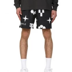 Purple-Brand Swim Shorts - Black Jumbo Monogram - P504 Shop All