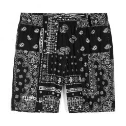 Purple-Brand Swim Shorts - Black Paisley - P504