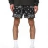 Purple-Brand Swim Shorts - Black Paisley - P504