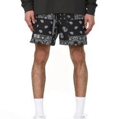 Purple-Brand Swim Shorts - Black Paisley - P504