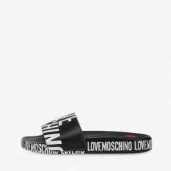 Shop All Moschino Slides - Pool Slides With Logo - Black - JA28032G1CI12000