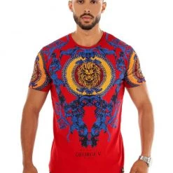 George V T-Shirt - Lion Ornement - Red - GV-2303