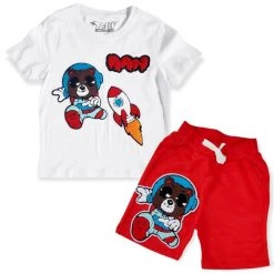 New Arrivals Rawyalty Kids Short Set - Space Teddy - White And Red - RKC-000