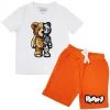Rawyalty Kids Short Set - Teddy Robot - White And Orange - RKC-000