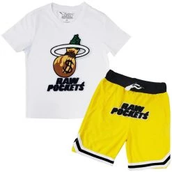 New Arrivals Rawyalty Kids Short Set - Raw's Pockets - White And Yellow - RKC-000