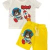 Rawyalty Kids Short Set - Space Teddy - White And Yellow - RKC-000 New Arrivals