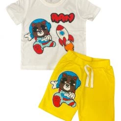 Rawyalty Kids Short Set - Space Teddy - White And Yellow - RKC-000 New Arrivals