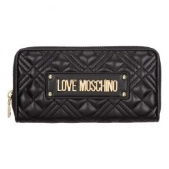 Shop All Moschino Wallet - Quilted Golden Metal Logo - Black - JC5600PP1ELA0000