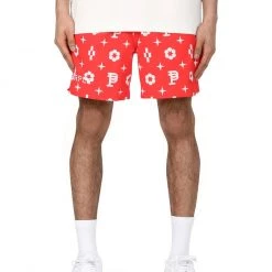 Purple-Brand Swim Shorts - Red Monogram - P504