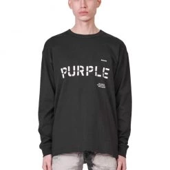 Purple-Brand Long Sleeve Shirt - Black Stencil Logo - P204