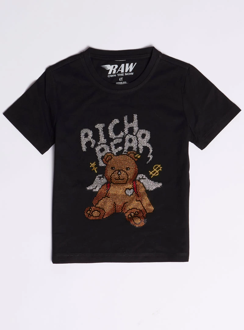 Rawyalty Kids T-Shirt - Rich Bear Bling - Black - RKT-000 1 Rawyalty Kids T-Shirt - Rich Bear Bling - Black - RKT-000