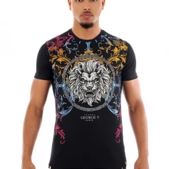George V T-Shirt - Lion Crest - Black - GV-2396