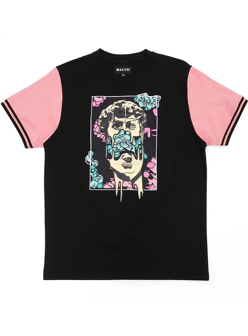 Makobi T-Shirt - David - Black And Salmon Pink - M267 1 Makobi T-Shirt - David - Black And Salmon Pink - M267