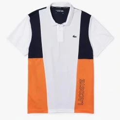 Shop All Lacoste T-Shirt - Graphic Polo - White With Navy And Orange - DH0840