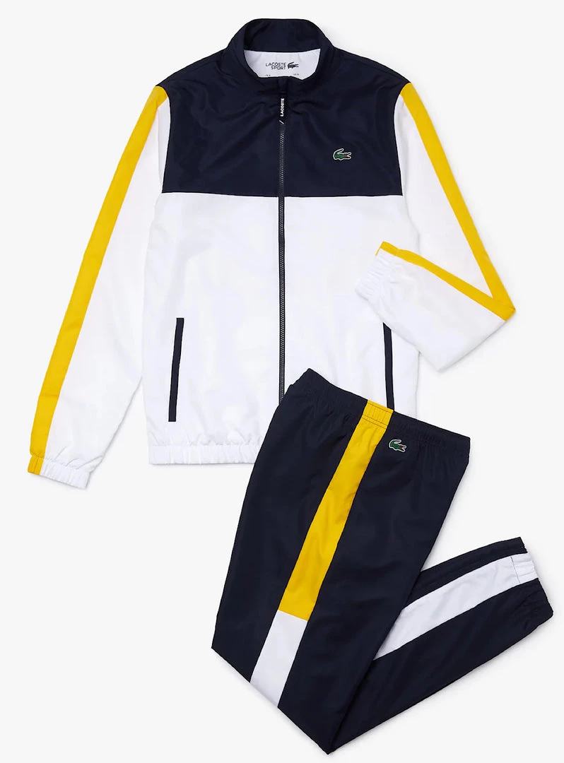 Lacoste Tracksuit - ColorBlocked - Navy With White And Yellow - WH2104 Shop All 1 Lacoste Tracksuit - ColorBlocked - Navy With White And Yellow - WH2104 Shop All