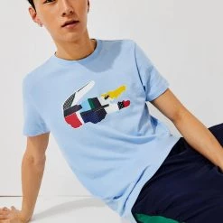Shop All Lacoste T-Shirt - Patchwork Crocodile - Light Blue Blue-HBP - TH0822
