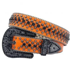 Karma Belt - Stones And Studs - Orange Leather With Black Stones