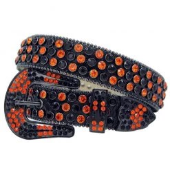 DNA Belt - Stones - Black Leather With Orange And Black Stones