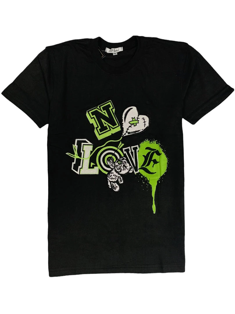 Retro Label T-Shirt - No Love 1'S - Black And Green Shop All 1 Retro Label T-Shirt - No Love 1'S - Black And Green Shop All