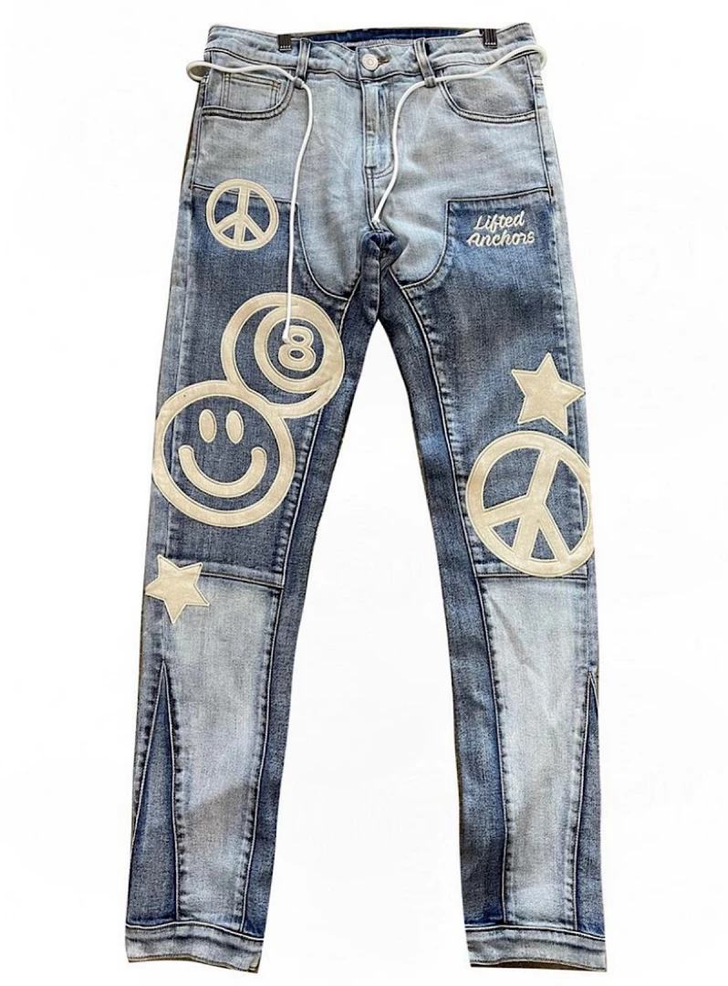 Lifted Anchors Jeans - Suede Patch Carpenter - Light Blue - LAFA121-5 1 Lifted Anchors Jeans - Suede Patch Carpenter - Light Blue - LAFA121-5