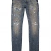 Purple-Brand Jeans - Paint Splash - Medium Blue With Burgundy And White - P001