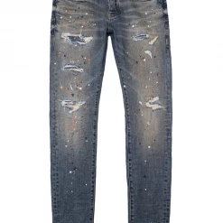 Purple-Brand Jeans - Paint Splash - Medium Blue With Burgundy And White - P001