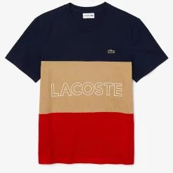 Shop All Lacoste T-Shirt - 3D Lettered Colorblock - Navy With Beige And Red - TH7059