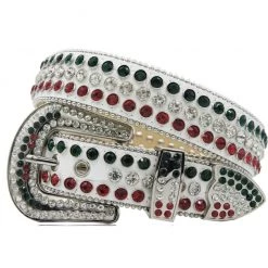 DNA Belt - Stones - White Leather With Green And Red Stones Shop All