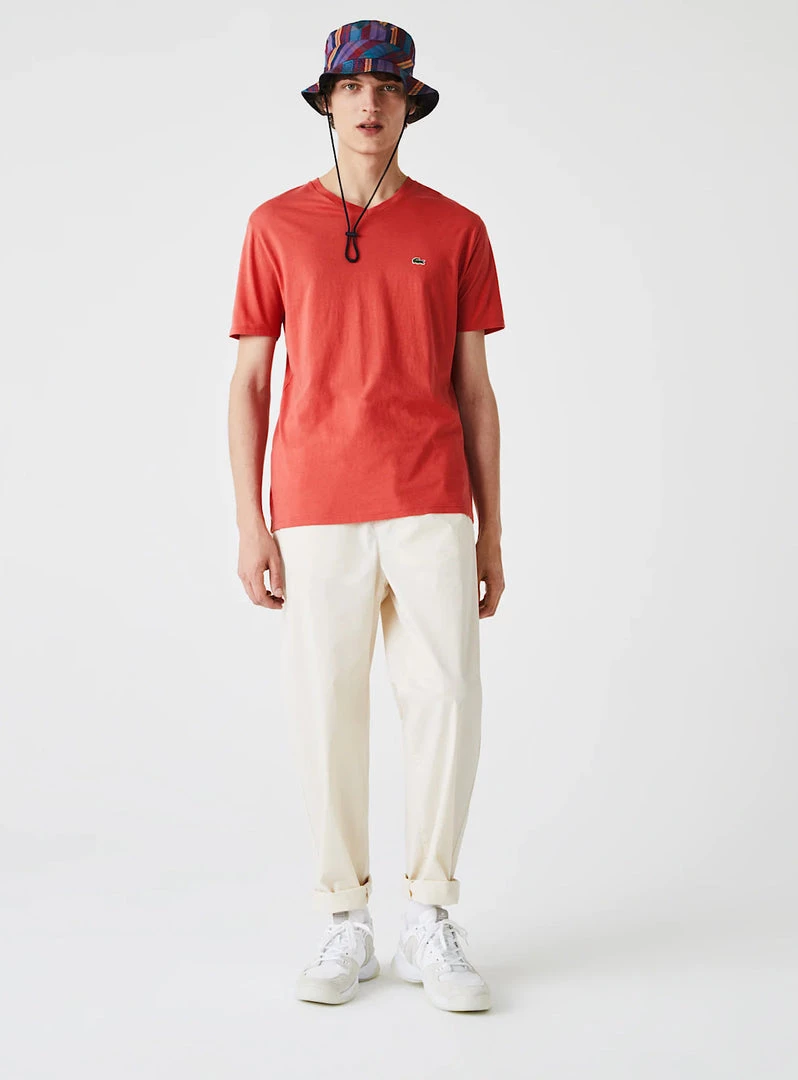 Lacoste T-Shirt - V-Neck Pima Cotton Jersey - Red-67G - TH6710 2 Lacoste T-Shirt - V-Neck Pima Cotton Jersey - Red-67G - TH6710