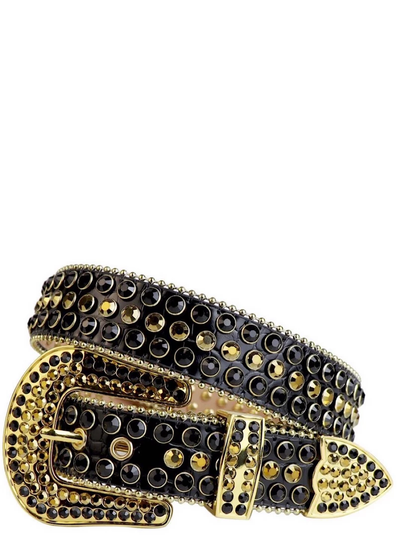 Karma Belt - Alligator - Black With Black And Gold Stones - Style 8 1 Karma Belt - Alligator - Black With Black And Gold Stones - Style 8