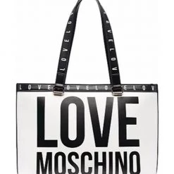 Shop All Moschino Bag - Logo All Over Tote - White And Black - JC4180PP1DLI0100