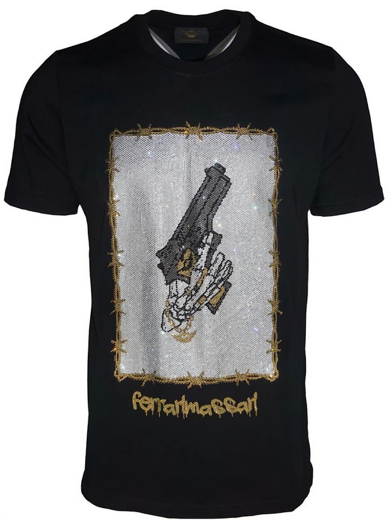 Ferrari Massari T-Shirt - Skeleton Strapped - Black And Gold 1 Ferrari Massari T-Shirt - Skeleton Strapped - Black And Gold
