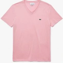Lacoste T-Shirt - V-Neck Pima Cotton Jersey - Pink-7SY - TH6710 Shop All